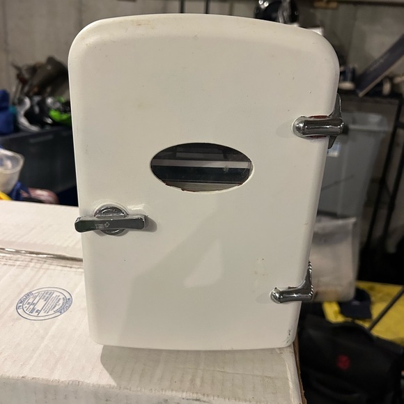 Other - Vintage White Mini Fridge with Chrome Accents. 7"W X 9"D X10"H